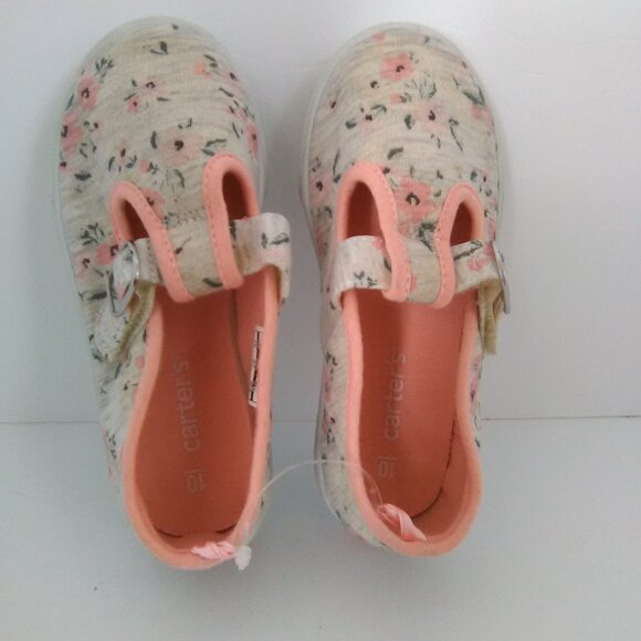 Carter's Girls Slip On/Off Shoe Color Tan/Peach Floral Pattern Big Size … - Picture 4 of 8